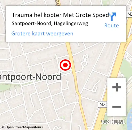 Locatie op kaart van de 112 melding: Trauma helikopter Met Grote Spoed Naar Santpoort-Noord, Hagelingerweg op 6 december 2022 08:35