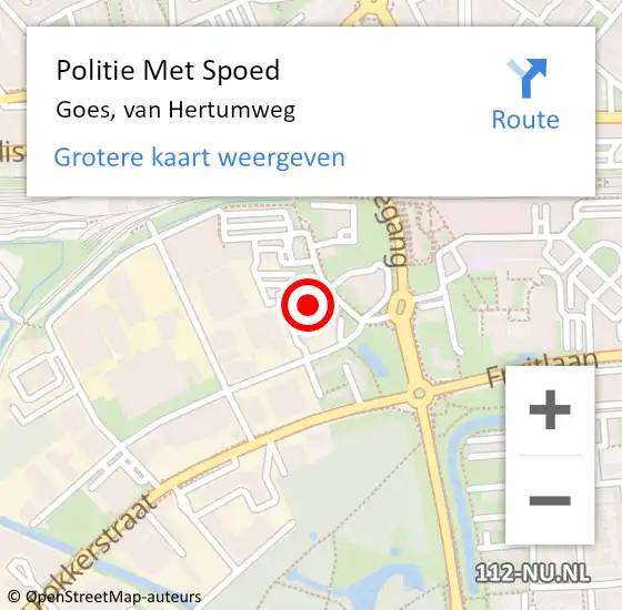 Locatie op kaart van de 112 melding: Politie Met Spoed Naar Goes, van Hertumweg op 6 december 2022 08:41