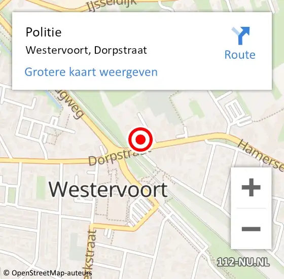 Locatie op kaart van de 112 melding: Politie Westervoort, Dorpstraat op 6 december 2022 08:42