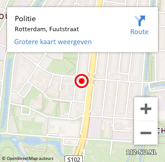 Locatie op kaart van de 112 melding: Politie Rotterdam, Fuutstraat op 6 december 2022 10:25
