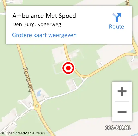 Locatie op kaart van de 112 melding: Ambulance Met Spoed Naar Den Burg, Kogerweg op 6 december 2022 11:15