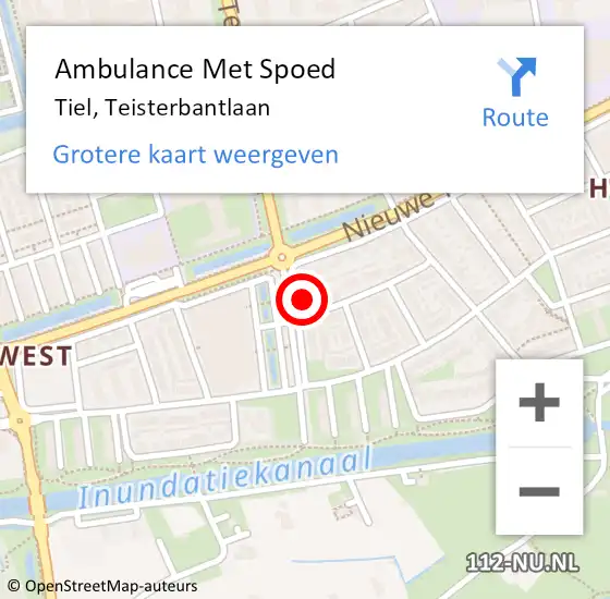 Locatie op kaart van de 112 melding: Ambulance Met Spoed Naar Tiel, Teisterbantlaan op 6 december 2022 14:23