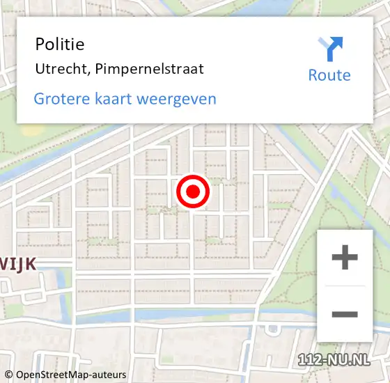 Locatie op kaart van de 112 melding: Politie Utrecht, Pimpernelstraat op 6 december 2022 14:31