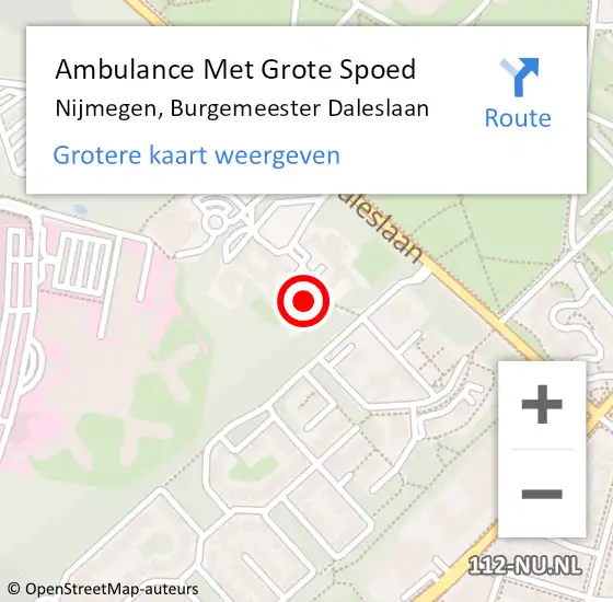 Locatie op kaart van de 112 melding: Ambulance Met Grote Spoed Naar Nijmegen, Burgemeester Daleslaan op 6 december 2022 14:39