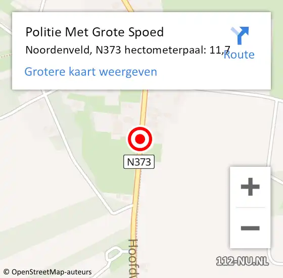 Locatie op kaart van de 112 melding: Politie Met Grote Spoed Naar Noordenveld, N373 hectometerpaal: 11,7 op 6 december 2022 14:40