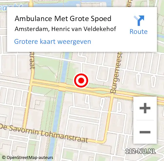 Locatie op kaart van de 112 melding: Ambulance Met Grote Spoed Naar Amsterdam, Henric van Veldekehof op 6 december 2022 15:20