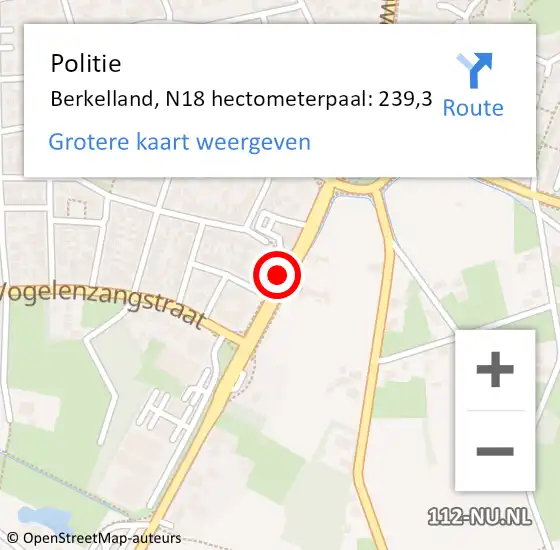 Locatie op kaart van de 112 melding: Politie Berkelland, N18 hectometerpaal: 239,3 op 6 december 2022 16:53