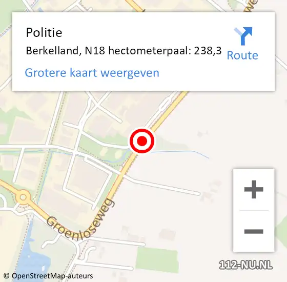 Locatie op kaart van de 112 melding: Politie Berkelland, N18 hectometerpaal: 238,3 op 6 december 2022 16:54