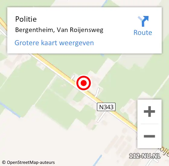 Locatie op kaart van de 112 melding: Politie Bergentheim, Van Roijensweg op 6 december 2022 18:21