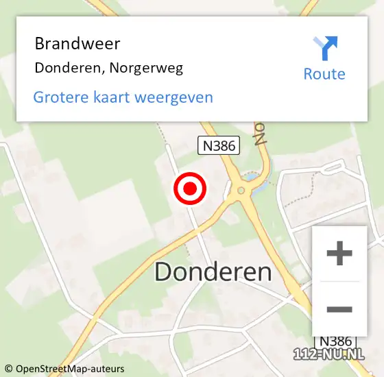 Locatie op kaart van de 112 melding: Brandweer Donderen, Norgerweg op 6 december 2022 19:06