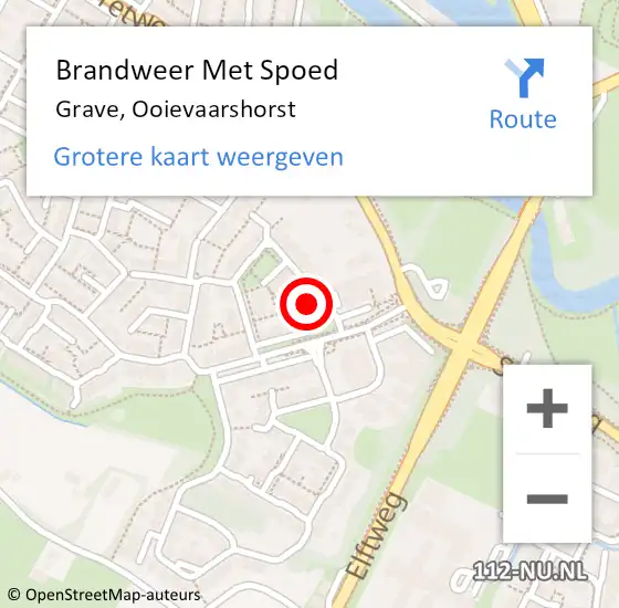 Locatie op kaart van de 112 melding: Brandweer Met Spoed Naar Grave, Ooievaarshorst op 6 december 2022 19:35