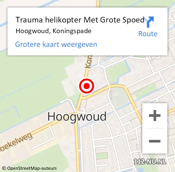 Locatie op kaart van de 112 melding: Trauma helikopter Met Grote Spoed Naar Hoogwoud, Koningspade op 6 december 2022 20:31