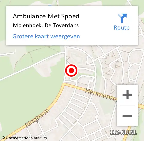 Locatie op kaart van de 112 melding: Ambulance Met Spoed Naar Molenhoek, De Toverdans op 7 december 2022 00:31