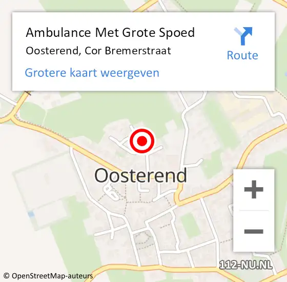 Locatie op kaart van de 112 melding: Ambulance Met Grote Spoed Naar Oosterend, Cor Bremerstraat op 7 december 2022 06:45