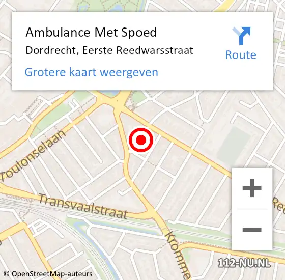 Locatie op kaart van de 112 melding: Ambulance Met Spoed Naar Dordrecht, Eerste Reedwarsstraat op 7 december 2022 06:51