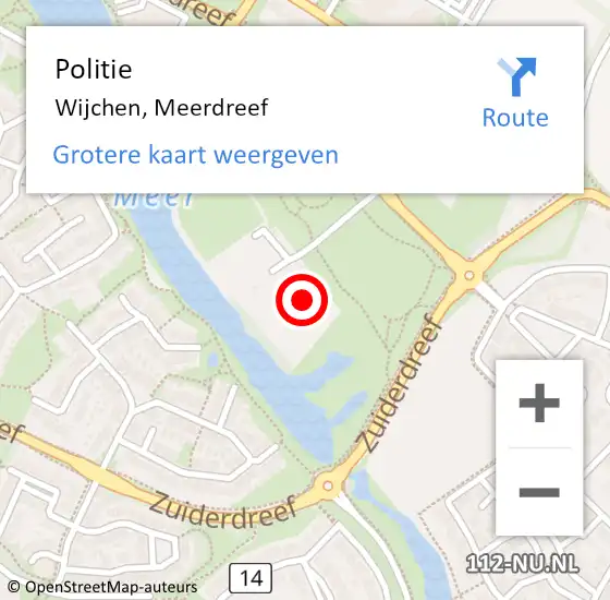 Locatie op kaart van de 112 melding: Politie Wijchen, Meerdreef op 7 december 2022 09:22