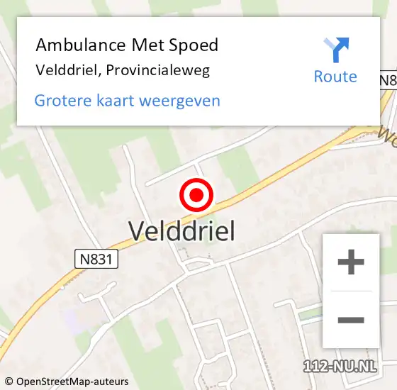 Locatie op kaart van de 112 melding: Ambulance Met Spoed Naar Velddriel, Provincialeweg op 7 december 2022 10:01