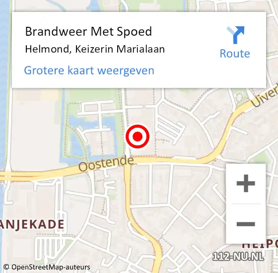 Locatie op kaart van de 112 melding: Brandweer Met Spoed Naar Helmond, Keizerin Marialaan op 7 december 2022 10:44