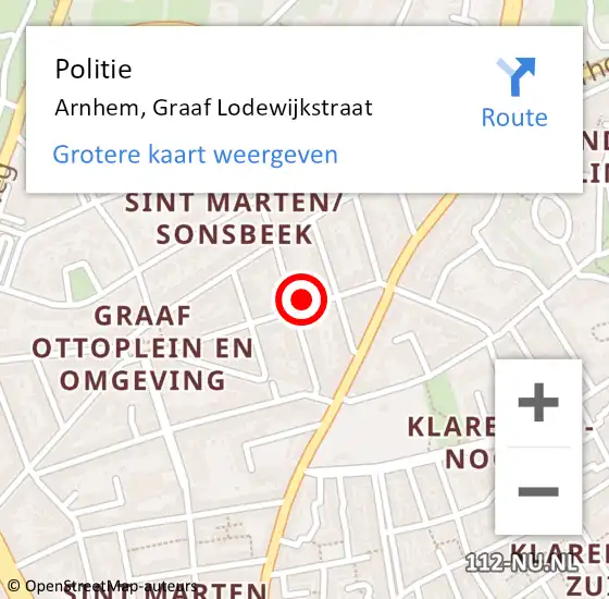 Locatie op kaart van de 112 melding: Politie Arnhem, Graaf Lodewijkstraat op 7 december 2022 15:08