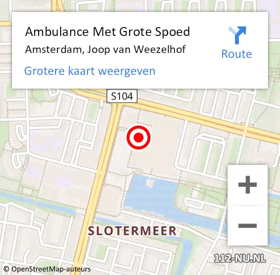 Locatie op kaart van de 112 melding: Ambulance Met Grote Spoed Naar Amsterdam, Joop van Weezelhof op 7 december 2022 15:59