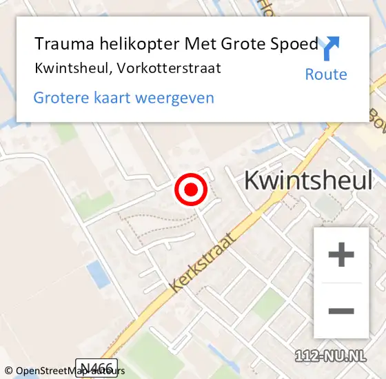 Locatie op kaart van de 112 melding: Trauma helikopter Met Grote Spoed Naar Kwintsheul, Vorkotterstraat op 7 december 2022 16:04