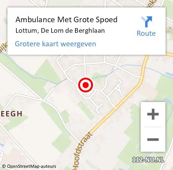 Locatie op kaart van de 112 melding: Ambulance Met Grote Spoed Naar Lottum, De Lom de Berghlaan op 7 december 2022 17:11