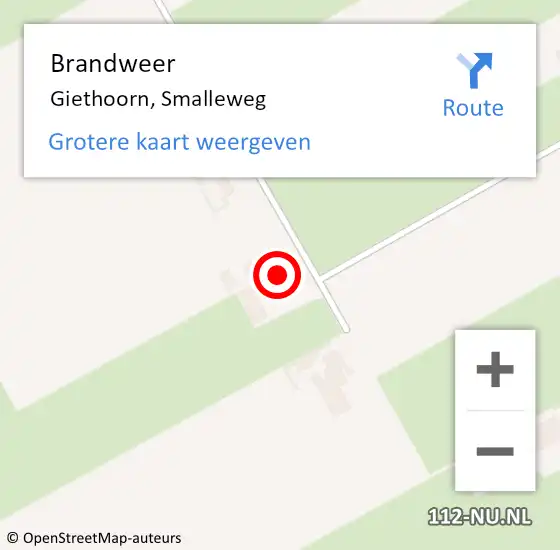 Locatie op kaart van de 112 melding: Brandweer Giethoorn, Smalleweg op 7 december 2022 17:36
