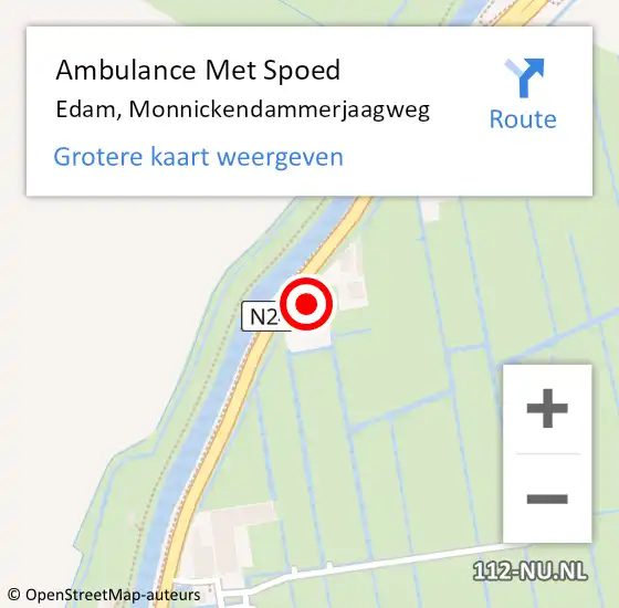 Locatie op kaart van de 112 melding: Ambulance Met Spoed Naar Edam, Monnickendammerjaagweg op 7 december 2022 20:48
