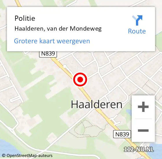 Locatie op kaart van de 112 melding: Politie Haalderen, van der Mondeweg op 7 december 2022 21:22