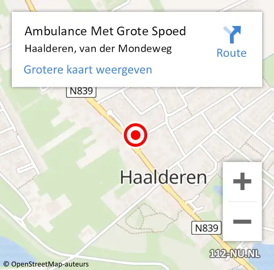 Locatie op kaart van de 112 melding: Ambulance Met Grote Spoed Naar Haalderen, van der Mondeweg op 7 december 2022 21:23
