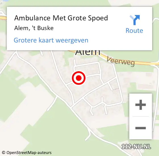 Locatie op kaart van de 112 melding: Ambulance Met Grote Spoed Naar Alem, 't Buske op 7 december 2022 23:27