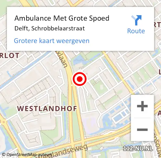 Locatie op kaart van de 112 melding: Ambulance Met Grote Spoed Naar Delft, Schrobbelaarstraat op 8 december 2022 09:12
