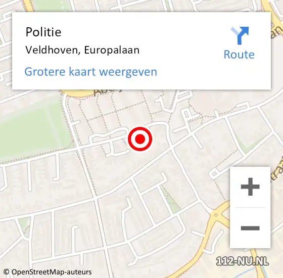 Locatie op kaart van de 112 melding: Politie Veldhoven, Europalaan op 8 december 2022 09:51