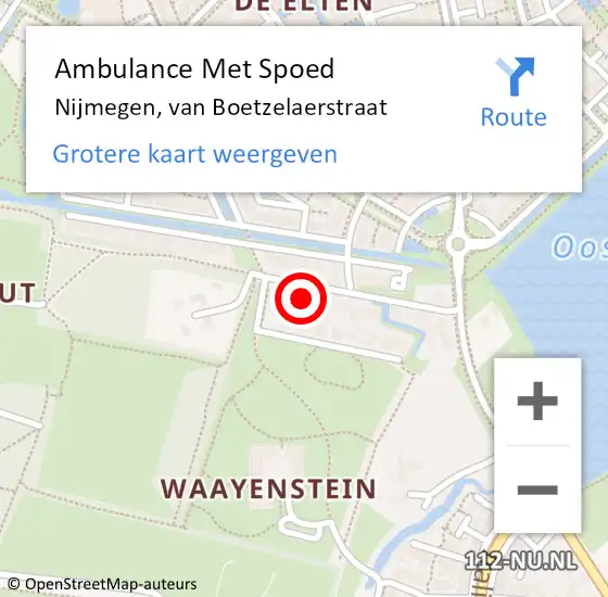 Locatie op kaart van de 112 melding: Ambulance Met Spoed Naar Nijmegen, van Boetzelaerstraat op 8 december 2022 09:53