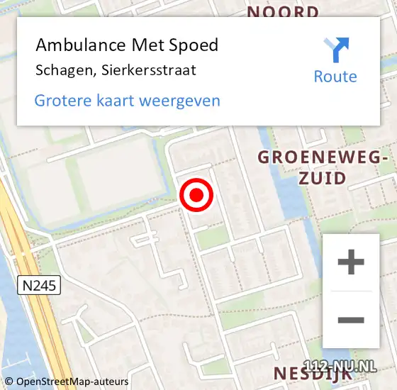 Locatie op kaart van de 112 melding: Ambulance Met Spoed Naar Schagen, Sierkersstraat op 8 december 2022 12:16