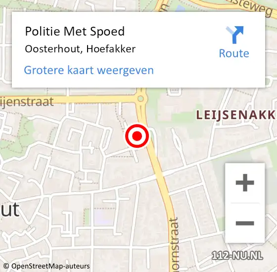 Locatie op kaart van de 112 melding: Politie Met Spoed Naar Oosterhout, Hoefakker op 8 december 2022 13:13