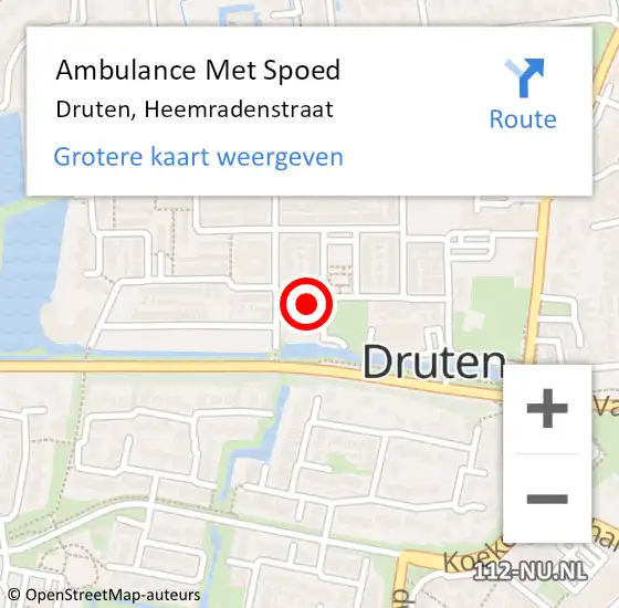 Locatie op kaart van de 112 melding: Ambulance Met Spoed Naar Druten, Heemradenstraat op 8 december 2022 13:19