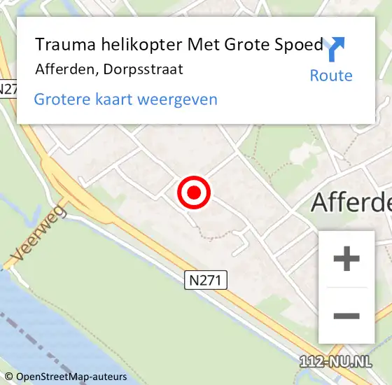 Locatie op kaart van de 112 melding: Trauma helikopter Met Grote Spoed Naar Afferden, Dorpsstraat op 8 december 2022 16:23