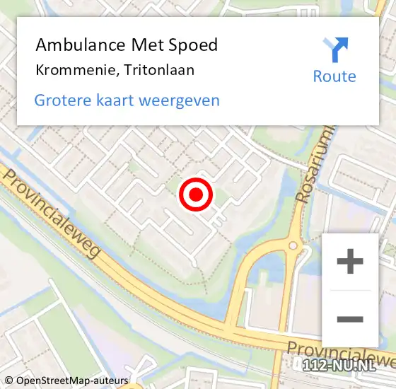 Locatie op kaart van de 112 melding: Ambulance Met Spoed Naar Krommenie, Tritonlaan op 8 december 2022 17:02