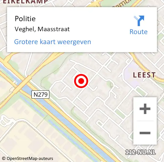 Locatie op kaart van de 112 melding: Politie Veghel, Maasstraat op 8 december 2022 18:03