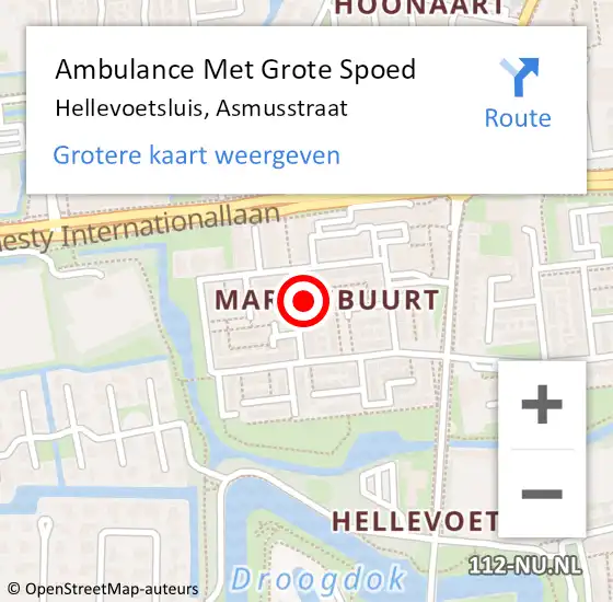 Locatie op kaart van de 112 melding: Ambulance Met Grote Spoed Naar Hellevoetsluis, Asmusstraat op 8 december 2022 18:32