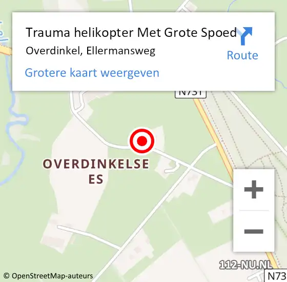 Locatie op kaart van de 112 melding: Trauma helikopter Met Grote Spoed Naar Overdinkel, Ellermansweg op 8 december 2022 19:07