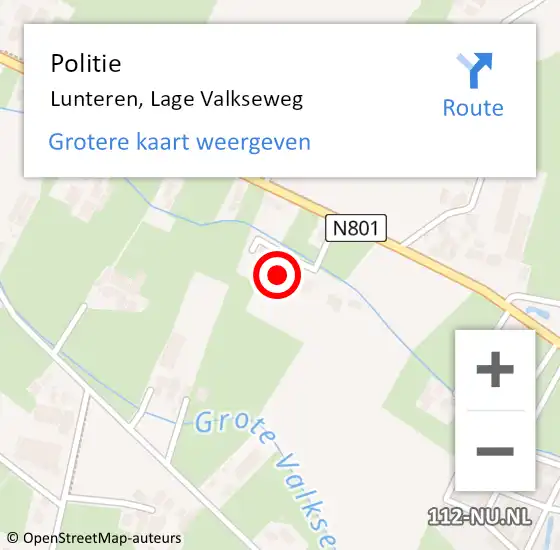 Locatie op kaart van de 112 melding: Politie Lunteren, Lage Valkseweg op 8 december 2022 19:13