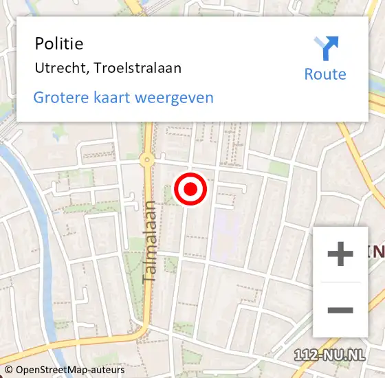 Locatie op kaart van de 112 melding: Politie Utrecht, Troelstralaan op 8 december 2022 20:59