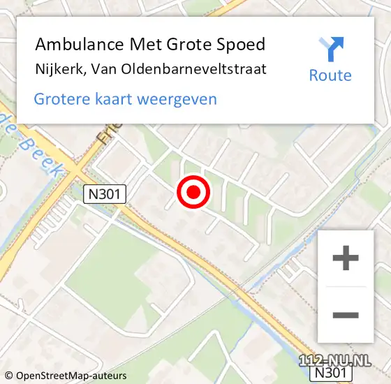 Locatie op kaart van de 112 melding: Ambulance Met Grote Spoed Naar Nijkerk, Van Oldenbarneveltstraat op 8 december 2022 22:19