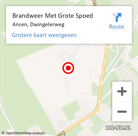 Locatie op kaart van de 112 melding: Brandweer Met Grote Spoed Naar Ansen, Dwingelerweg op 9 december 2022 01:21