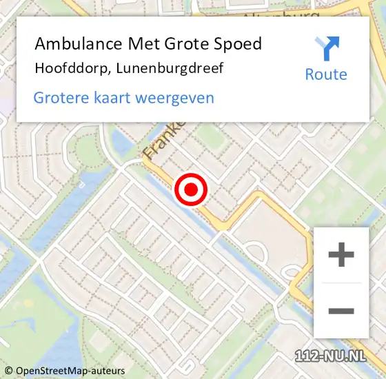 Locatie op kaart van de 112 melding: Ambulance Met Grote Spoed Naar Hoofddorp, Lunenburgdreef op 9 december 2022 01:36