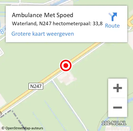 Locatie op kaart van de 112 melding: Ambulance Met Spoed Naar Waterland, N247 hectometerpaal: 33,8 op 9 december 2022 01:52
