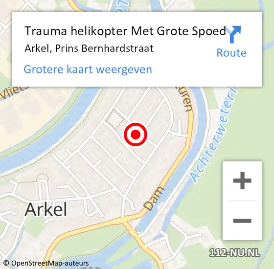 Locatie op kaart van de 112 melding: Trauma helikopter Met Grote Spoed Naar Arkel, Prins Bernhardstraat op 9 december 2022 02:33