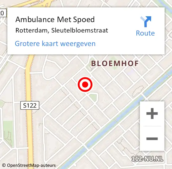 Locatie op kaart van de 112 melding: Ambulance Met Spoed Naar Rotterdam, Sleutelbloemstraat op 9 december 2022 03:32